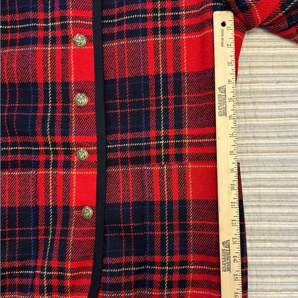Liz Claiborne Collection Red Wool Plaid Collarless Blazer Vintage, Size 10 - Picture 7 of 11